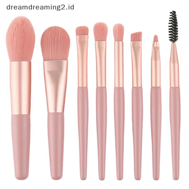 (drea) 8pcs Set Kuas Makeup Wanita Mini Travel Portable Brush Concealer Lembut Dengan Tas //