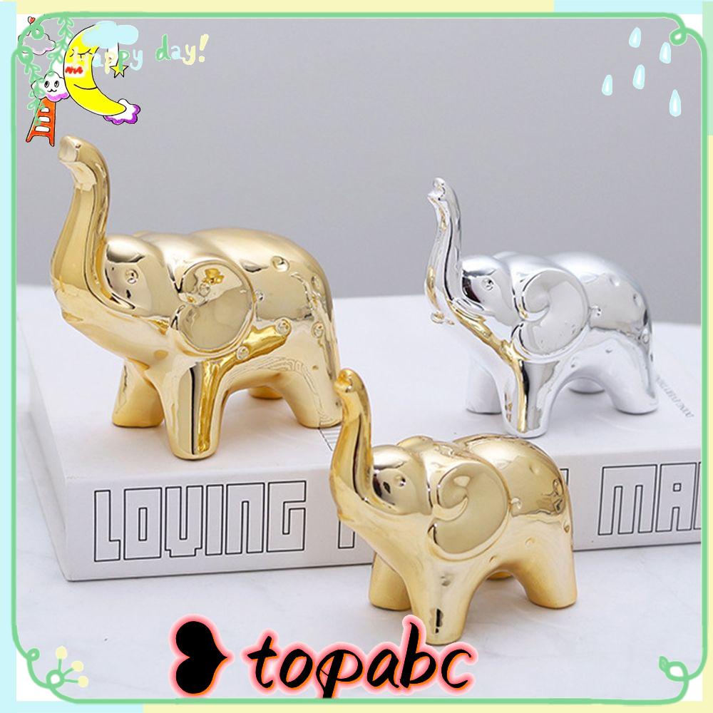 TOP 2pcs /Set Ornamen Gajah Gaya Nordic Ornamen Desktop Patung Hewan Keramik