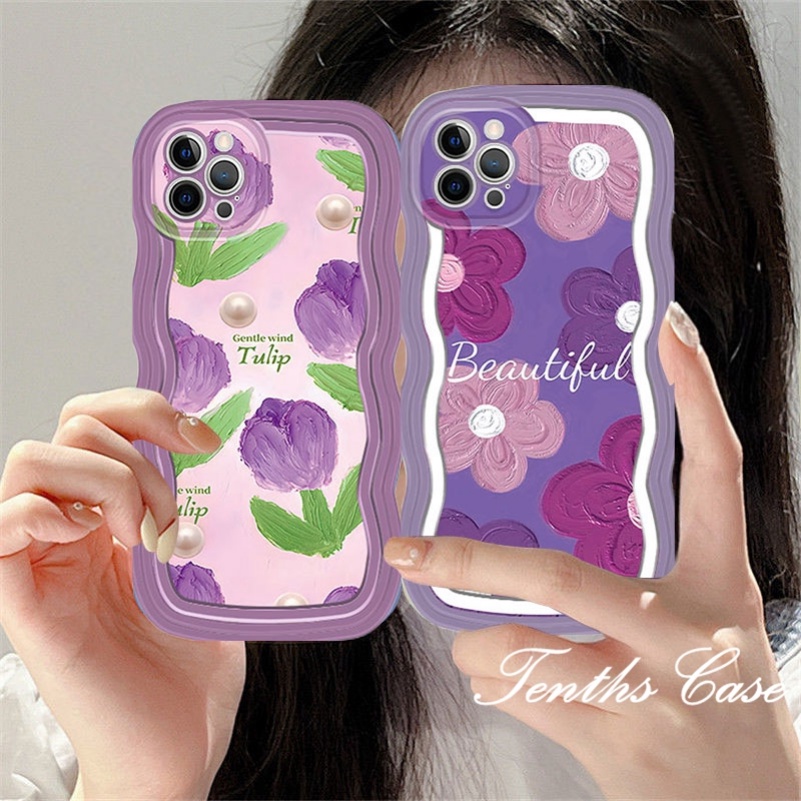 Untuk Samsung S23 S22 S21 S20 Plus S23 S22 S21 S20 Ultra S20 FE S21 FE Note 20Plus Note 20Ultra Wave Edge Purple Tulips Phone Case