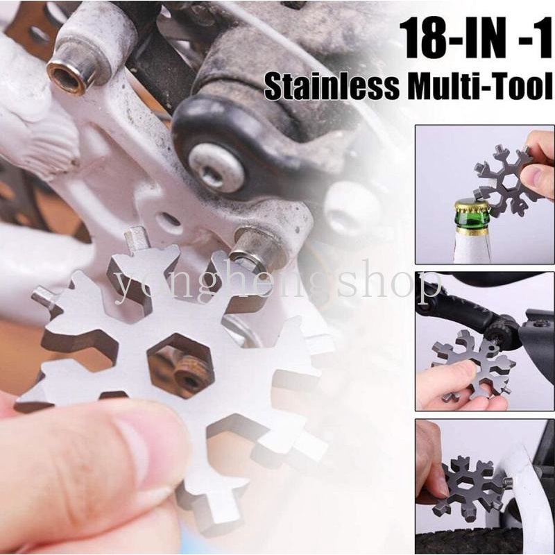 Kreatif 18in1 Snowflake Shaped Wrench Dengan Kunci Ring Outdoor EDC Tools Portable Universal Wrench Spanner Obeng Stainless Steel Pembuka Botol Alat Multifungsi