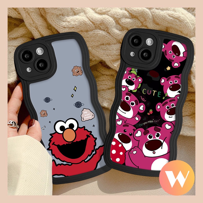 IPHONE Lovely Strawberry Bear Manyo Soft Wavy Edge Case Kompatibel Untuk Iphone11 13 14 12 Pro Max XR X7 6s 8 6 14 Plus XS Max SE 2020 7Plus Kartun Lucu Sesame Street Phone Case Cover