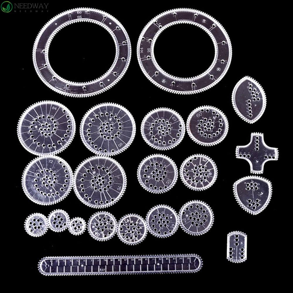 NEEDWAY Needway Spirograph Mainan Menggambar Set 22 Pcs Menggambar Aksesoris Lukisan Interlocking Gears Wheels Geometris Penggaris Mainan Desain Spiral Roda Edukasi Alat Menggambar