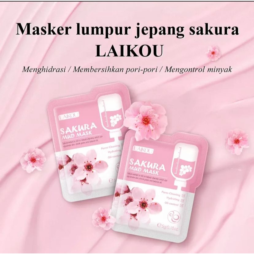 LAIKOU Sakura Mud Mask Sachet Pembersih Pori-pori Komedo Pemutih Mud Mask Jerawat 5g 1pc