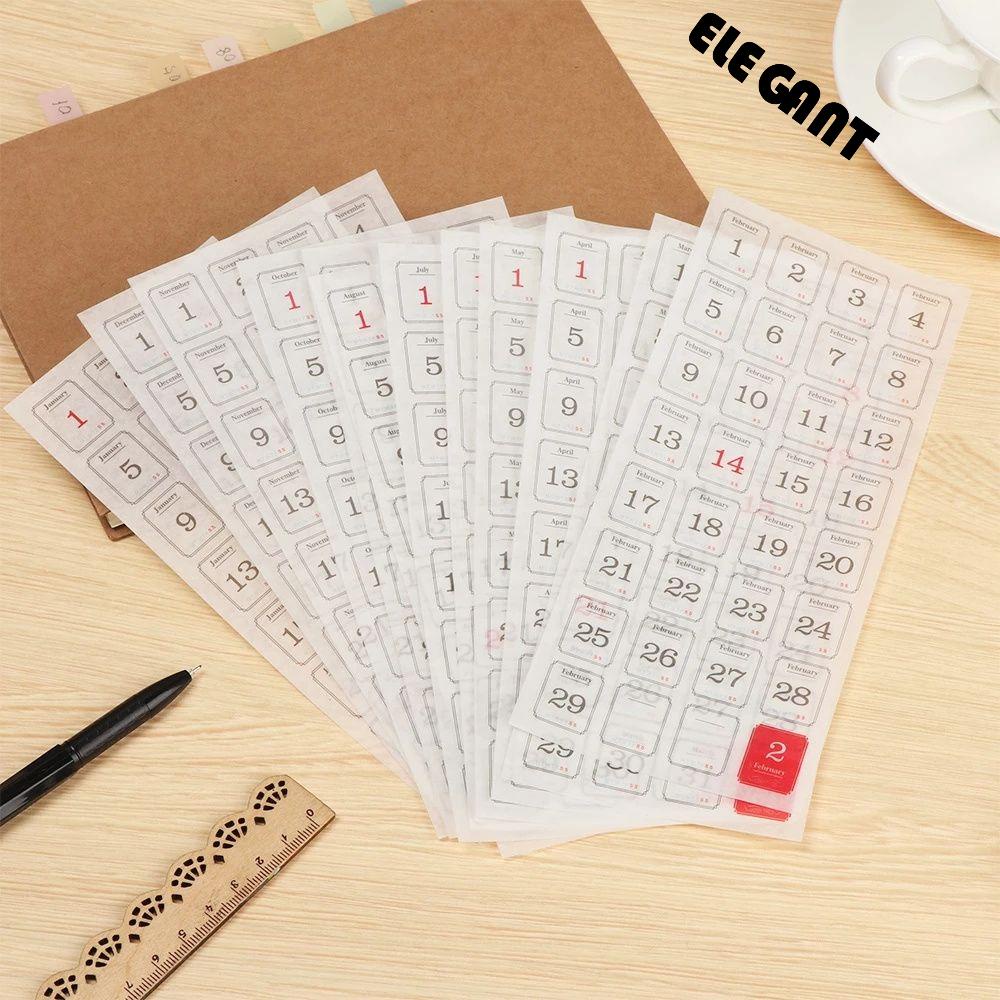 【 ELEGANT 】 Stiker Kalender 12lembar Alat Tulis Scrapbooking Perlengkapan Kantor Perlengkapan Sekolah Stiker Planner