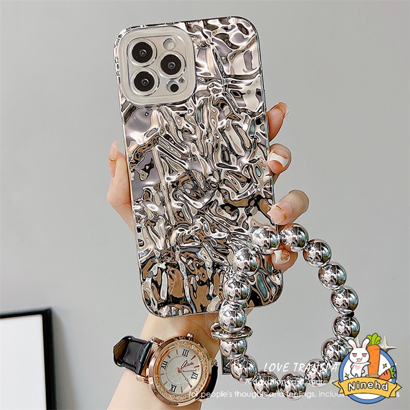 Xiaomi Redmi Note11 11s 10s 10s 9 9s Pro Redmi 12C A1 A1+10C 10A 10 9 9A 9C 9T Mewah 3D Plating Electroplated Silver Lipit Mutiara Tali Pergelangan Tangan Casing Ponsel Hard Case Tahan Guncangan