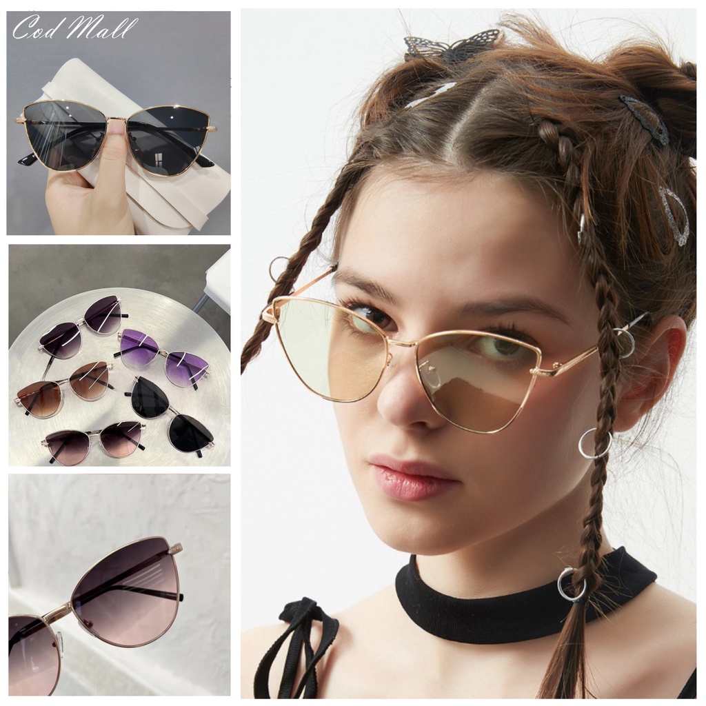 Model Cat Eye Kekinian dengan Lensa Tahan Sinar UV dan Motif Di Gagang Cocok Untuk Fashion Wanita