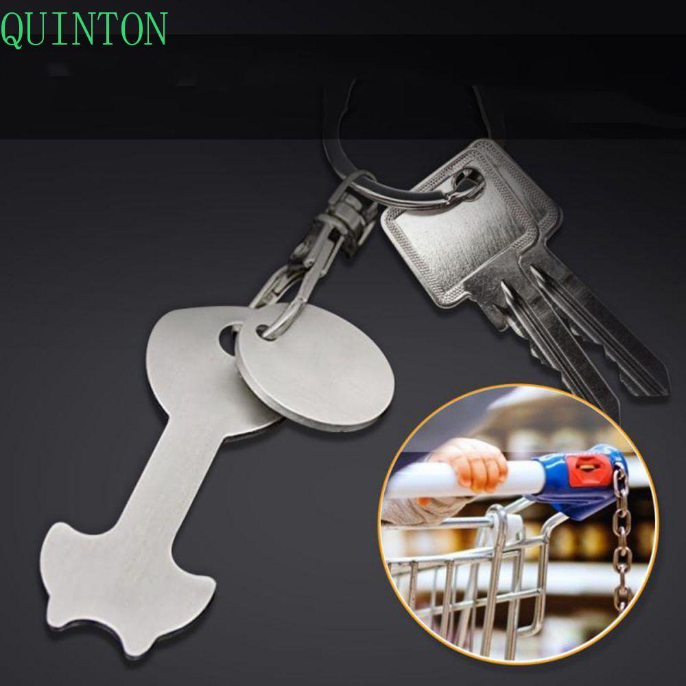 QUINTON Troli Token Logam Dapat Dilepas Aluminium Alloy Koin Alternatif Gantungan Kunci