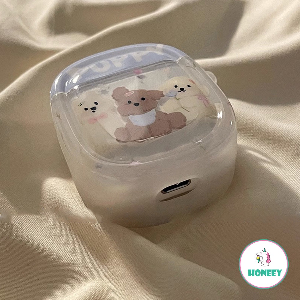 Beige Flower Puppy Kartun Case Untuk Airpods1 2 3 Pro Air Pods Pro2 Wireless Bluetooth Charging Box Lovely Dengan Ring Cute Cover