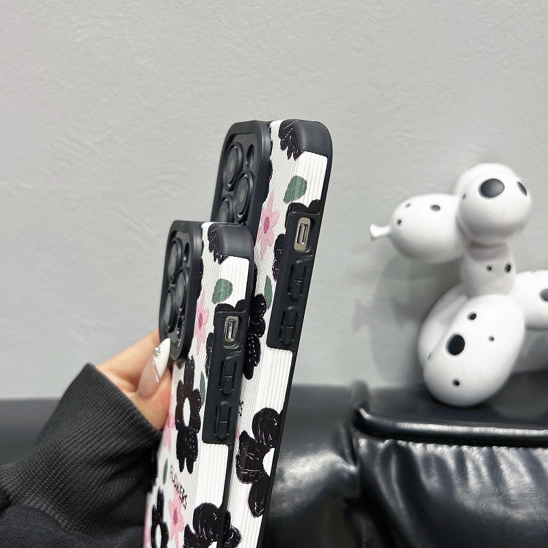 IPHONE Untuk Iphone14 13 12 11 Pro Max X XR XS Max7 8 Plus Hitam pink Bunga Tekstur Vertikal Pelindung Kulit Soft case