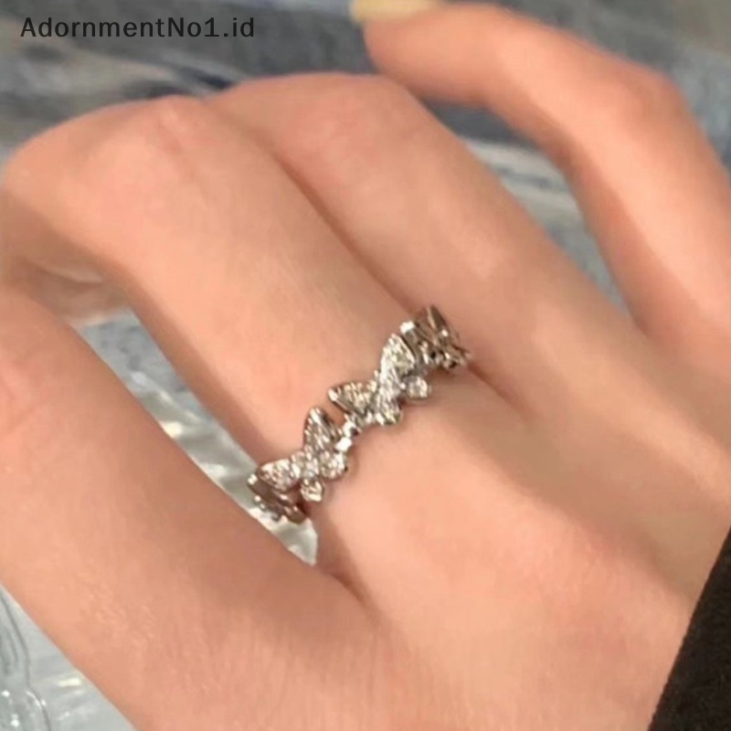 [AdornmentNo1] Fashion cincin kupu zirkonia kristal mengkilap pembukaan cincin jari Adjustable rantai pergelangan tangan ringan untuk wanita gadis Jewlery