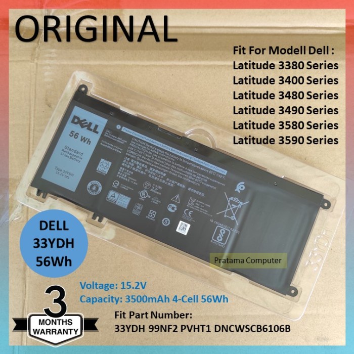 Baterai Dell Latitude 3380 3400 3480 3490 3580 3590 33YDH Original