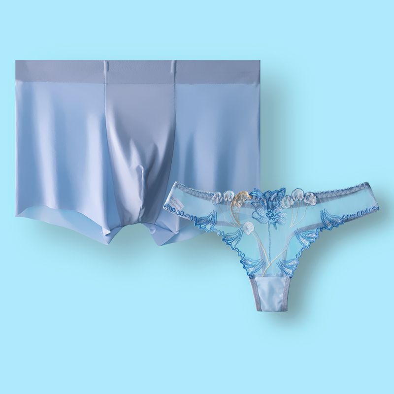 Couple, ultra-thin ice silk seamless couple underwear couple lace sex confusion underwear set