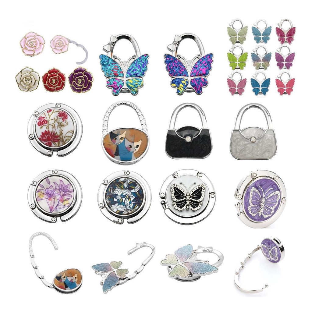 ღ Gantungan Tas Lipat Bentuk Kupu-kupu Kait Meja Tempat Dompet Tas Gesper Kait Tas Dekorasi Rumah Kait Meja