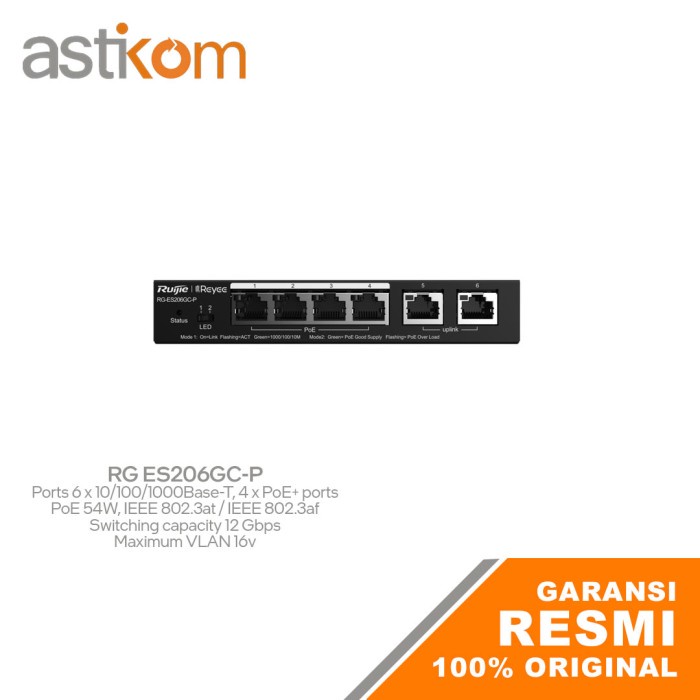 Ruijie Reyee RG ES206GC-P 6-Port Gigabit Cloud Managed GE POE Switch