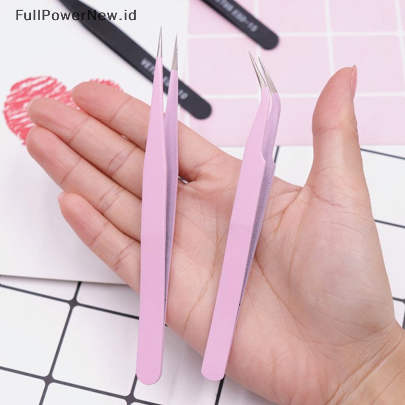 Power 2PCS Pinset Ekstensi Bulu Mata Stainless Steel Curved Straight Lashes Tweezer ID