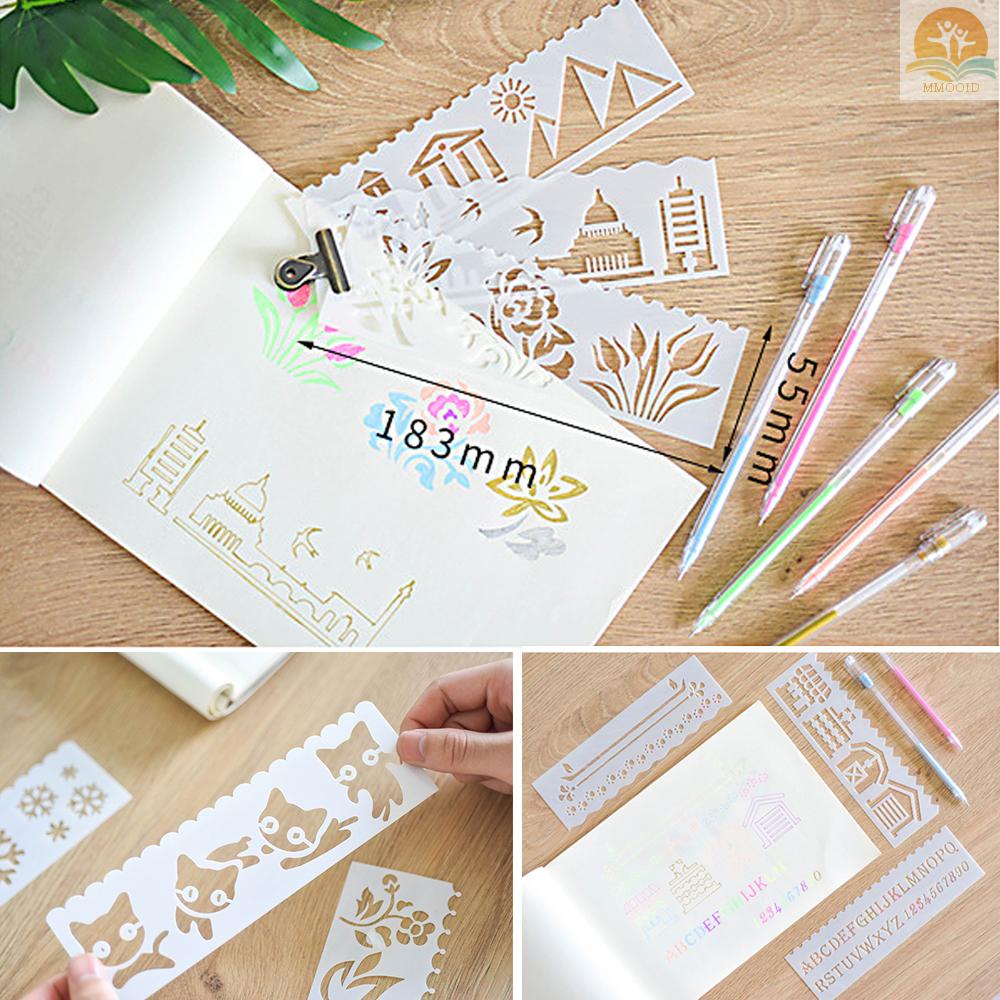 In Stock Multi-Fungsional Menggambar Stensil Garis Lurus &amp; Bergelombang Penggaris Desain Berongga Keluar PP Template Dapat Digunakan Kembali Untuk Anak-Anak Siswa DIY Lukisan Kerajinan Scrapbooking Jurnal Foto