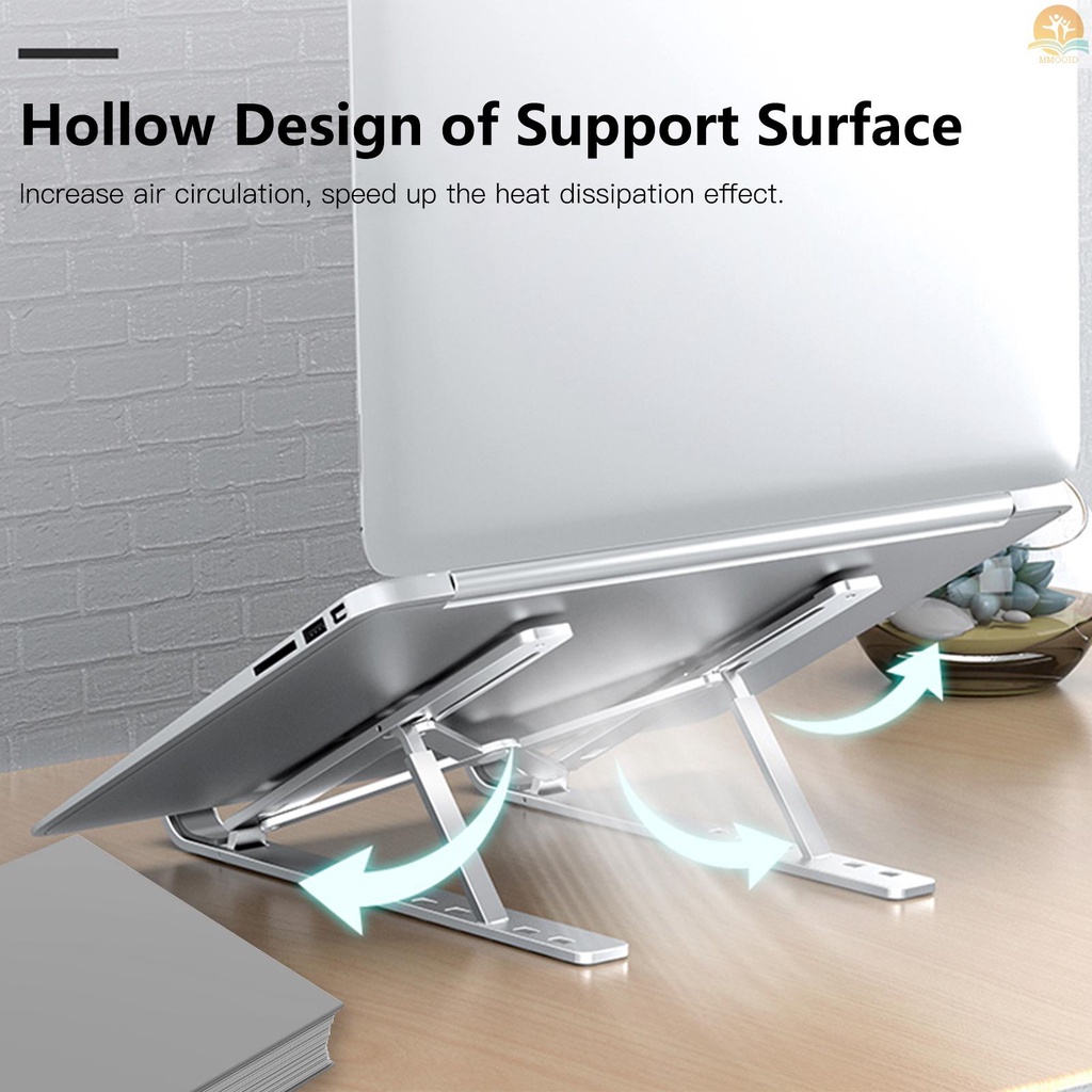 In Stock Aluminum Alloy Laptop Stand Portable Foldable  Notebook Holder Ergonomic Desktop Laptop Riser Bracket with 6 Levels Height Adjustment for Laptop  within 15.6