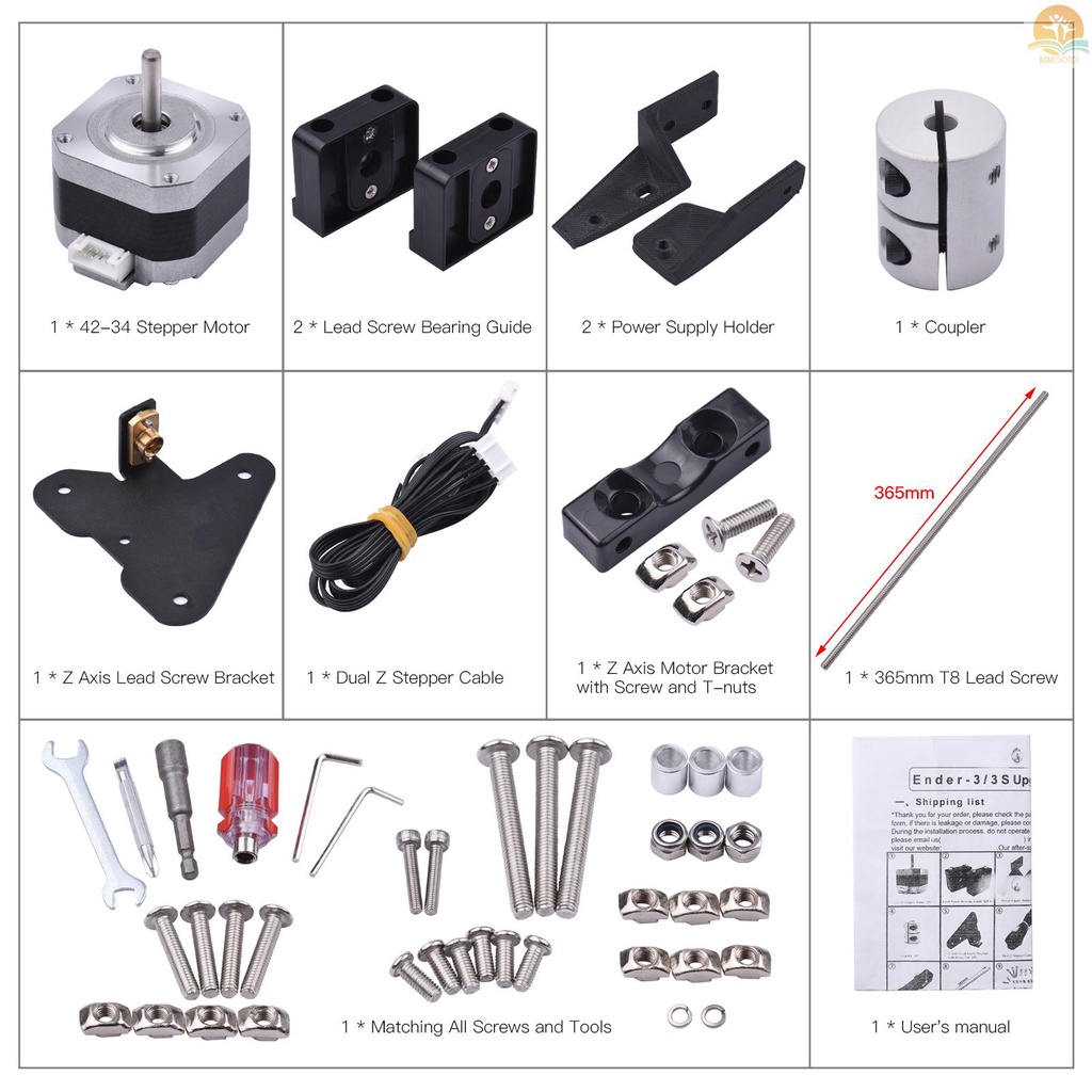 In Stock Dual Z Axis Lead Screw Upgrade Kit 42-34 Stepper Motor 365mm T8 Lead Screw Untuk Creality Ender-3 Ender-3S Ender-3 Pro 3D Printer