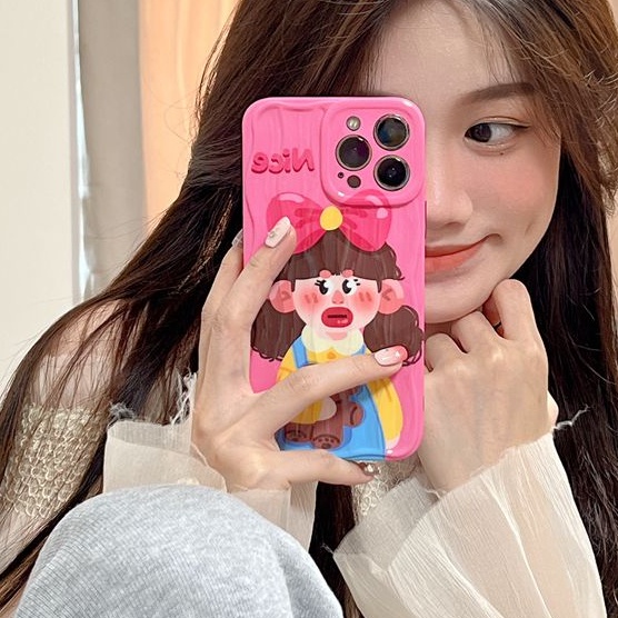 Nice Little Girl Soft Silicon Case HP iP iPhone 14 + Plus 12 13 Pro Max 11 IMD Bear Doll Casing Apple