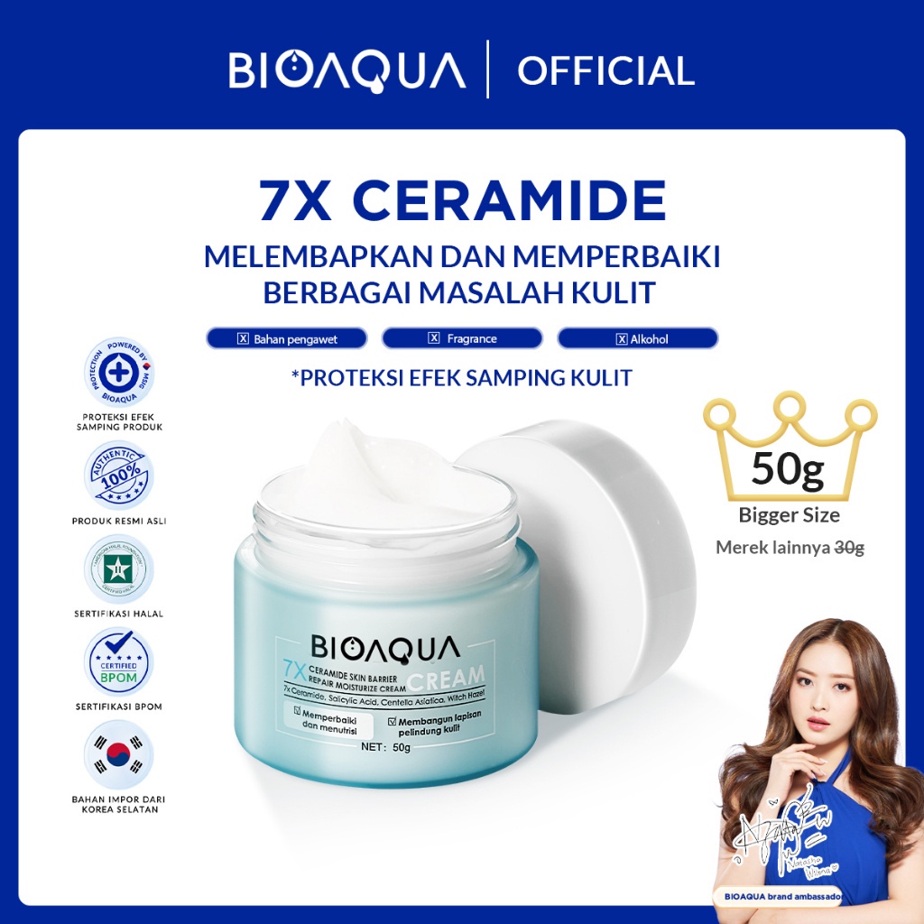 BIOAQUA 7X Ceramide Skin Barrier Repair Moisturizer Cream 50g Pelembab Wajah Cream Siang dan Malam