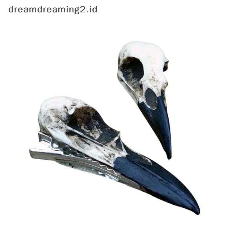 (drea) Goth Fashion Simulasi Skeleton Crow Head Jepit Rambut Untuk Wanita Horror Hair Clip //