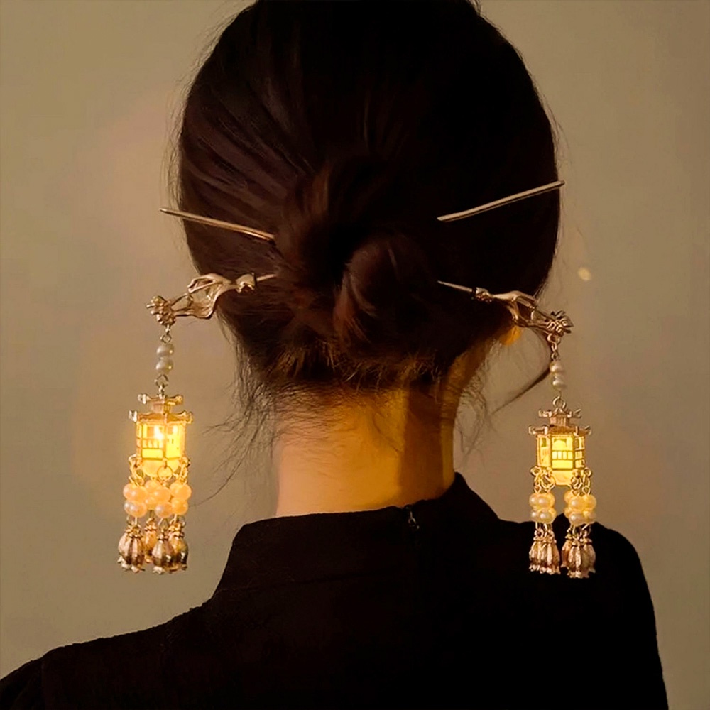 Hadiah Lentera Cina Liontin Rambut Stik Vintage Elegan Wanita Ponytail Holder Hair Clip Hanfu Aksesoris Gaun Prom Light Hair Sticks Hair Pin Hiasan Kepala