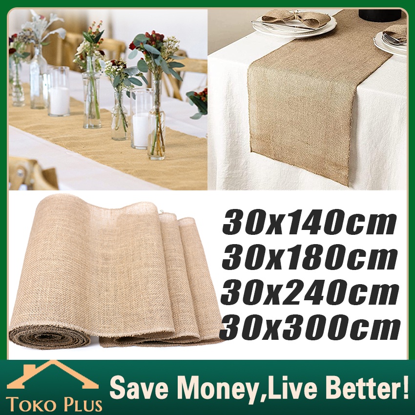 Taplak Meja Makan Panjang Goni Dekorasi Minimalis Nordic / Table Runner Panjang Beige 300cm/240cm/18