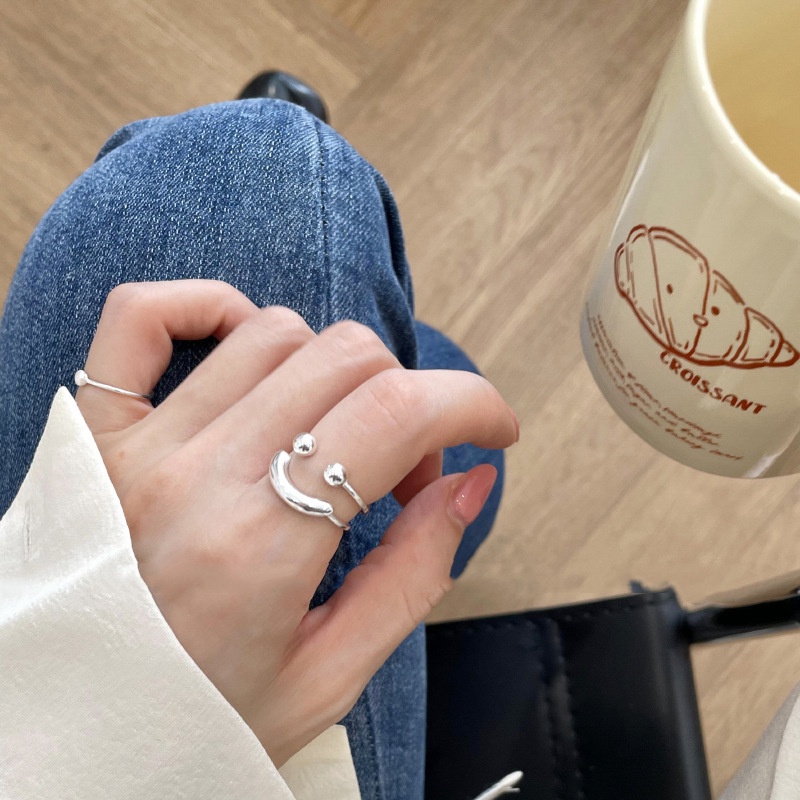 Ifyou Fashion Smile Cincin Untuk Wanita Perak Logam Rings Perhiasan Aksesoris