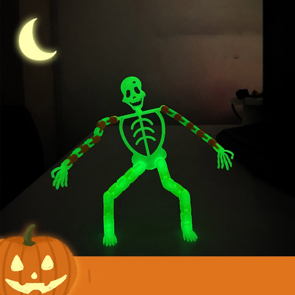 Halloween Novelty Luminous Human Skeleton Toy/Kreatif DIY Fluorescent Skull Mainan Dengan Stand Ponsel/Anti-Stres Blok Bangunan Hadiah Paty/Halloween Dressing Skeleton