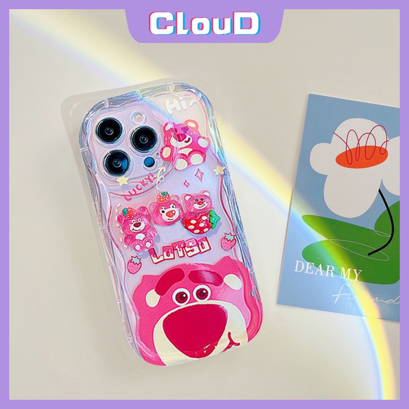 Casing Manyo Tepi Melengkung Bergelombang 3D Untuk Infinix Smart 6Plus 7 5 6 Hot 10 20 30 9 8 12 11 Main Hot 10Lite 8 9 30i Note12 G96 Doodle DIY Kartun 3D Steric Doll Cute Strawberry Bear Cover