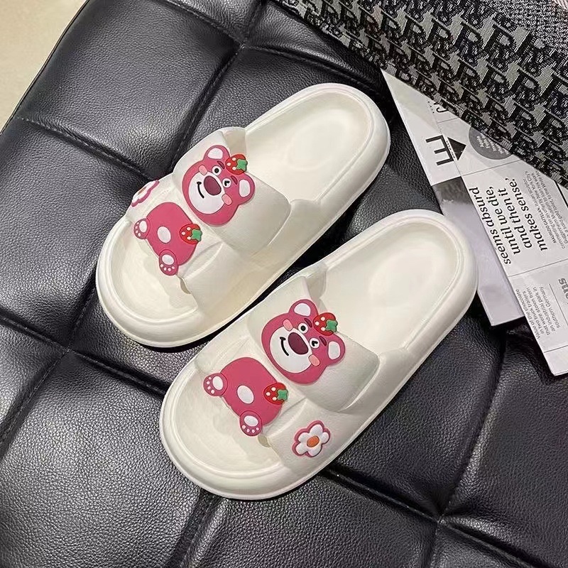 Grosir - S1090 Sandal Beruang Pink / Sandal Slipper Strawberry Bear / Sandal Motif Bear / Sandal Lucu