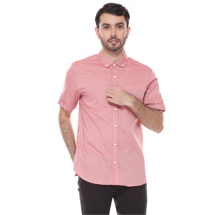 KEMEJA PRIA OXFORD TANGAN PENDEK DYLLON - OXFORD II MAROONSHIRT