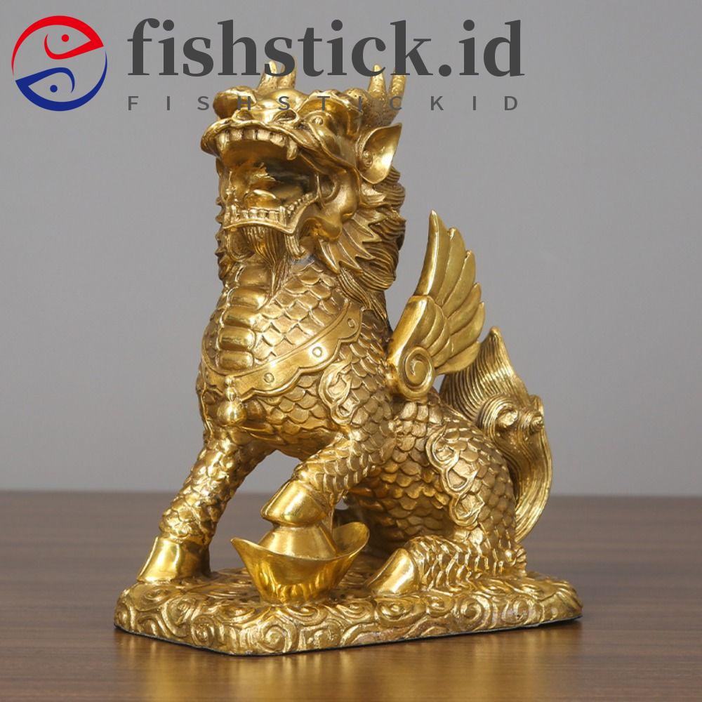 Fishstick Kylin Figurines Copper Qilin Gaya China Mudah Dibersihkan Good Luck Desain Unik Kerajinan Unggul Menarik Kekayaan Miniatur Patung