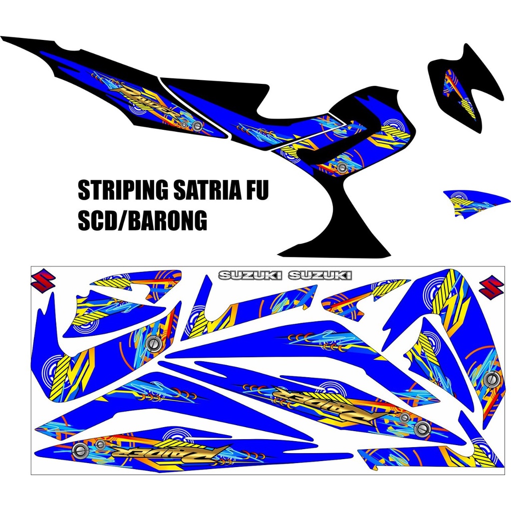 Sticker Motor Semi striping satria fu barong 2013 / striping fu 150 old / stiker variasi Warna Biru 