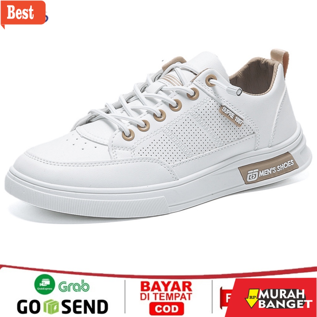Sneakers pria terbaru- Leedoo Sepatu Sneakers Tali Pria Sepatu Sekolah Formal Sepatu Putih Running S
