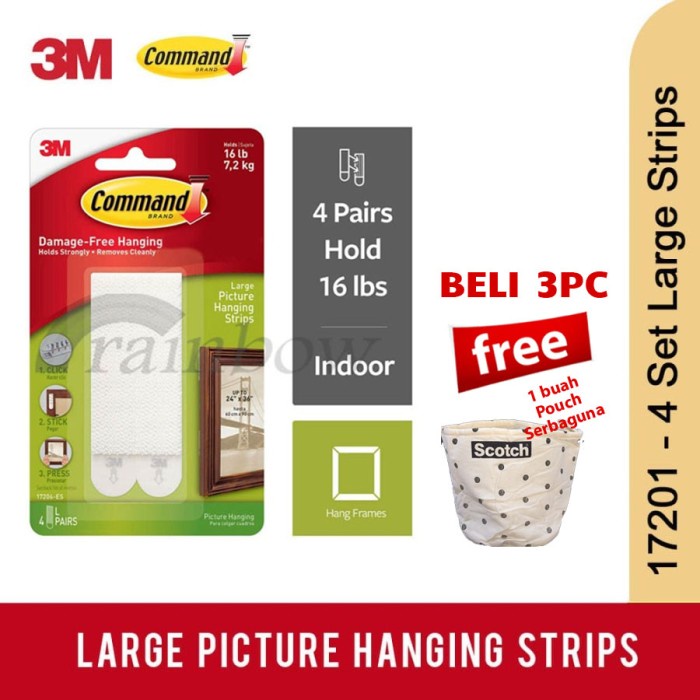 

3M Command Large Picture Hanging Strip Strip tempel foto ke dinding - 1 PC