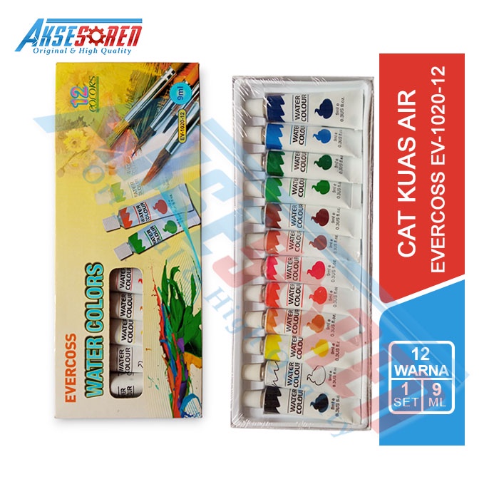 

Aksesoren Cat Air Evercoss 12 Warna [EV-1020-12] / Tinta Lukis 1 Set 9 ML / Watercolour Paint / Cat Air Warna Warni Melukis Menggambar