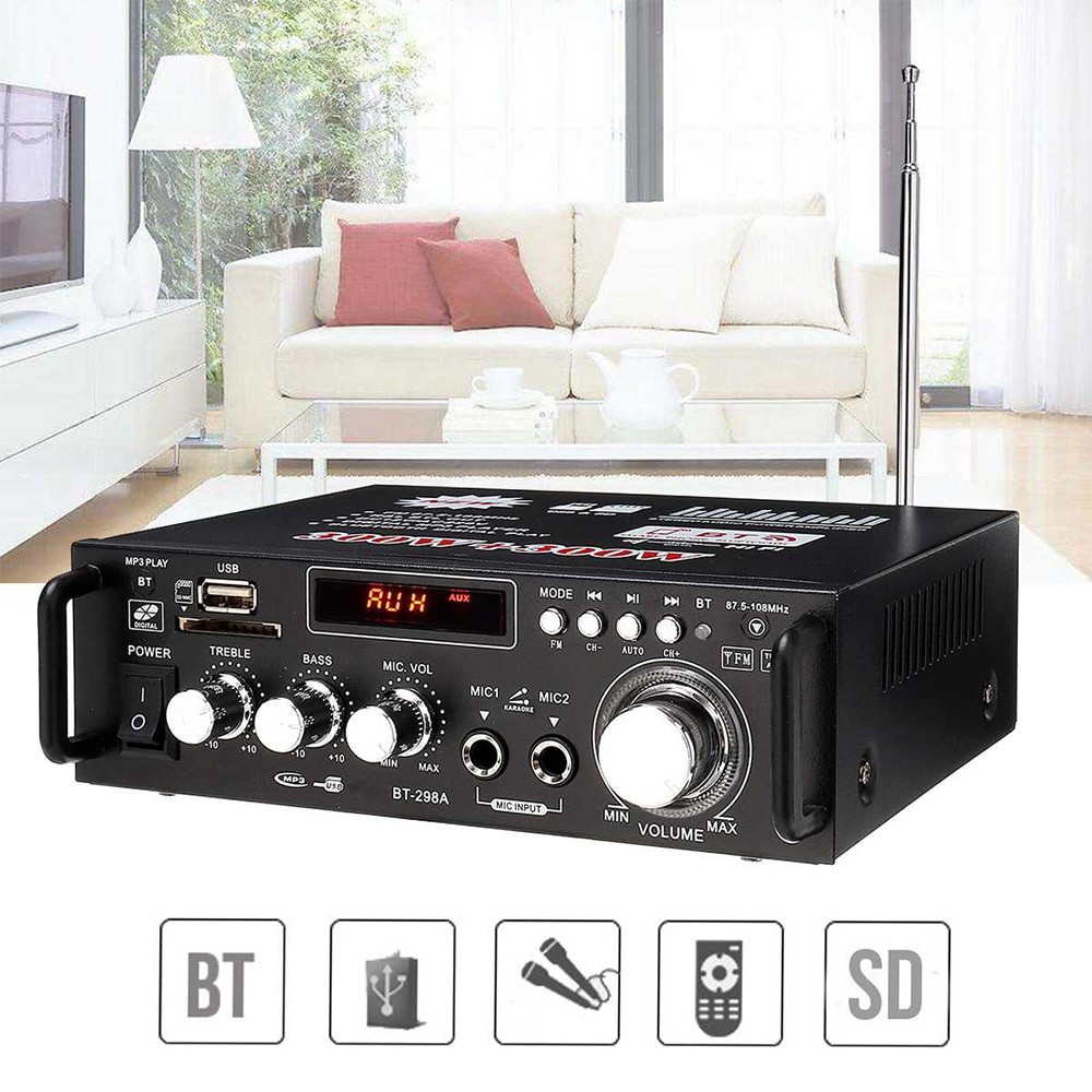 BT-298A 300+300W Ampli Amplifier Bluetooth Audio Karaoke Home Theater Bluetooth EQ Audio Amplifier Karaoke Home Theater FM Radio 600W