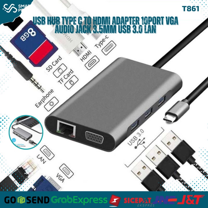 USB Hub Type C to HDMI Adapter 10Port Vga Audio Jack 3.5mm USB 3.0 LAN