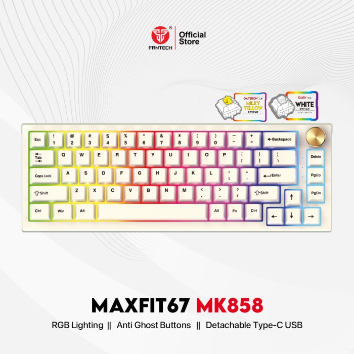 Fantech MAXFIT67 Wireless PUTIH Hotswapable Mechanical Keyboard Gaming - KAILH WHITE BOX