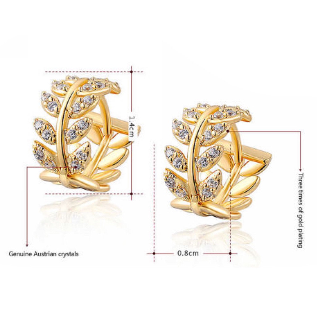 Goldkingdom Aksesoris Perhiasan Fashion Ready Stock Anting Bertabur Daun Wanita Bertatahkan Dengan Perhiasan Anting Zirkon Kristal.