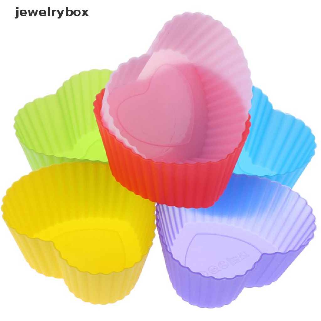 [jewelrybox] 6pcs Cetakan Silikon Hati Cupcake Muffin Baking NonsticHeat Resistant Reusable Boutique