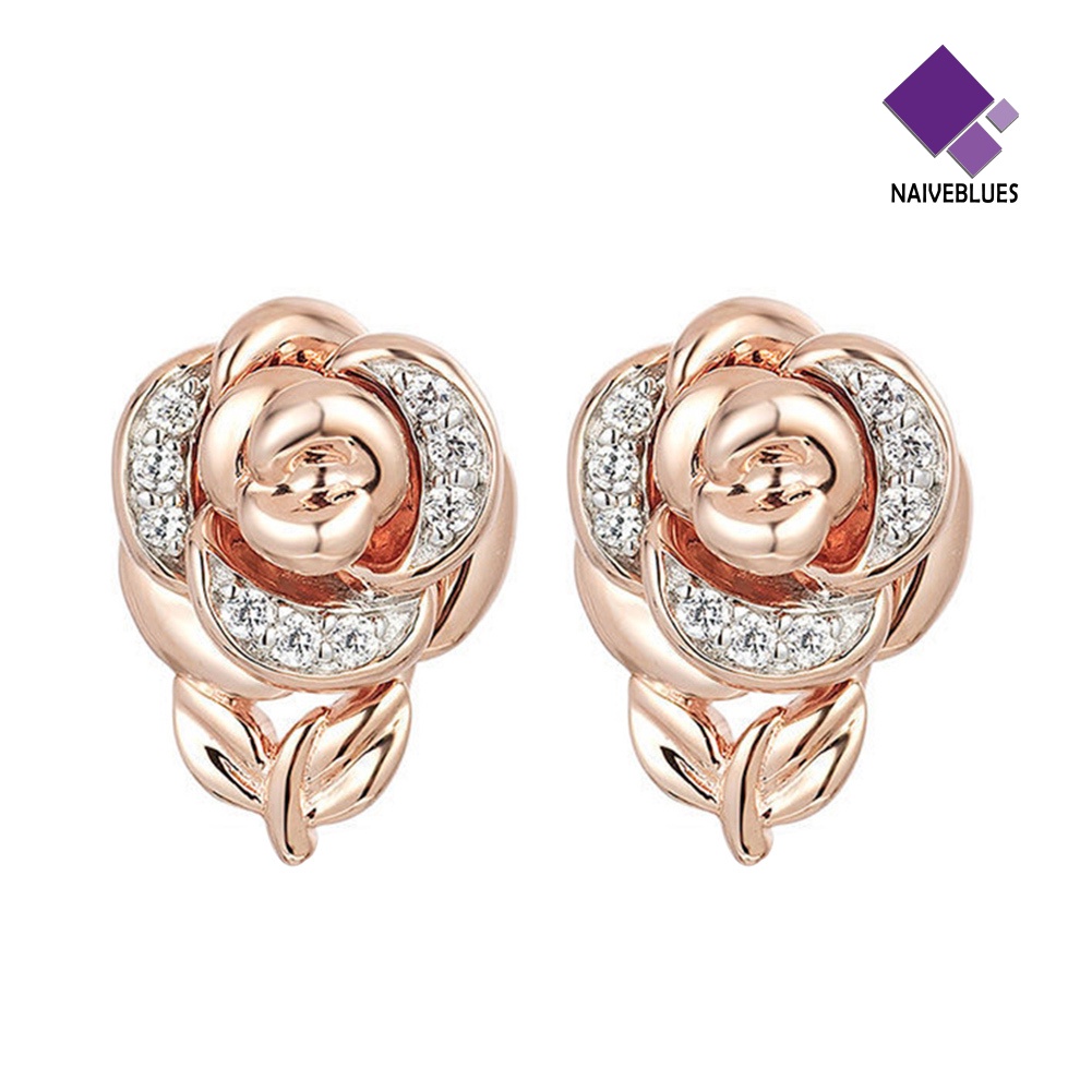 Naiveblue &gt; Wanita Fashion Berlian Imitasi Mawar Liontin Kalung Anting Cincin Hadiah