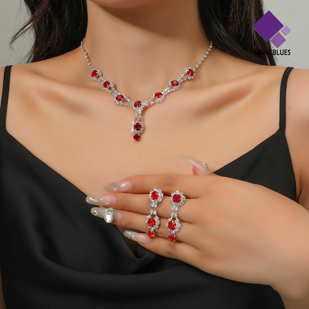 Naiveblue &gt; 1set Perhiasan Wanita Temperamen Elegan Bersinar Berkilau Rantai Hias Hadiah Berlian Imitasi Perhiasan Fashion