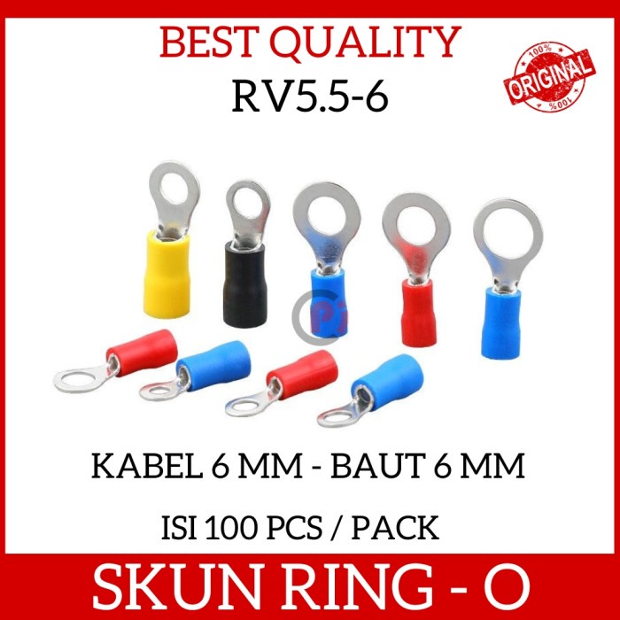 Isi 100 Pcs Skun Kabel 6mm Ring Bulat O RV 5.5-6 Baut 6mm Insulated