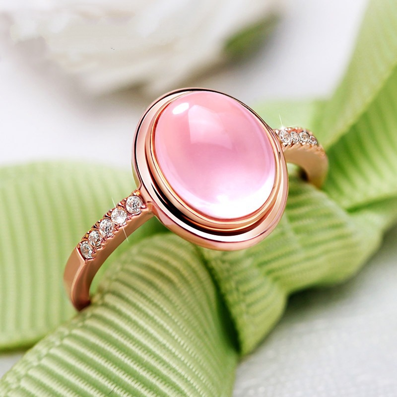 Goldkingdom Fashion Perhiasan Aksesoris Ready Stock Hibiscus Pink Cincin Kristal Terang Bulan Jantung Cincin Korea Rose Gold Disepuh Ornamen