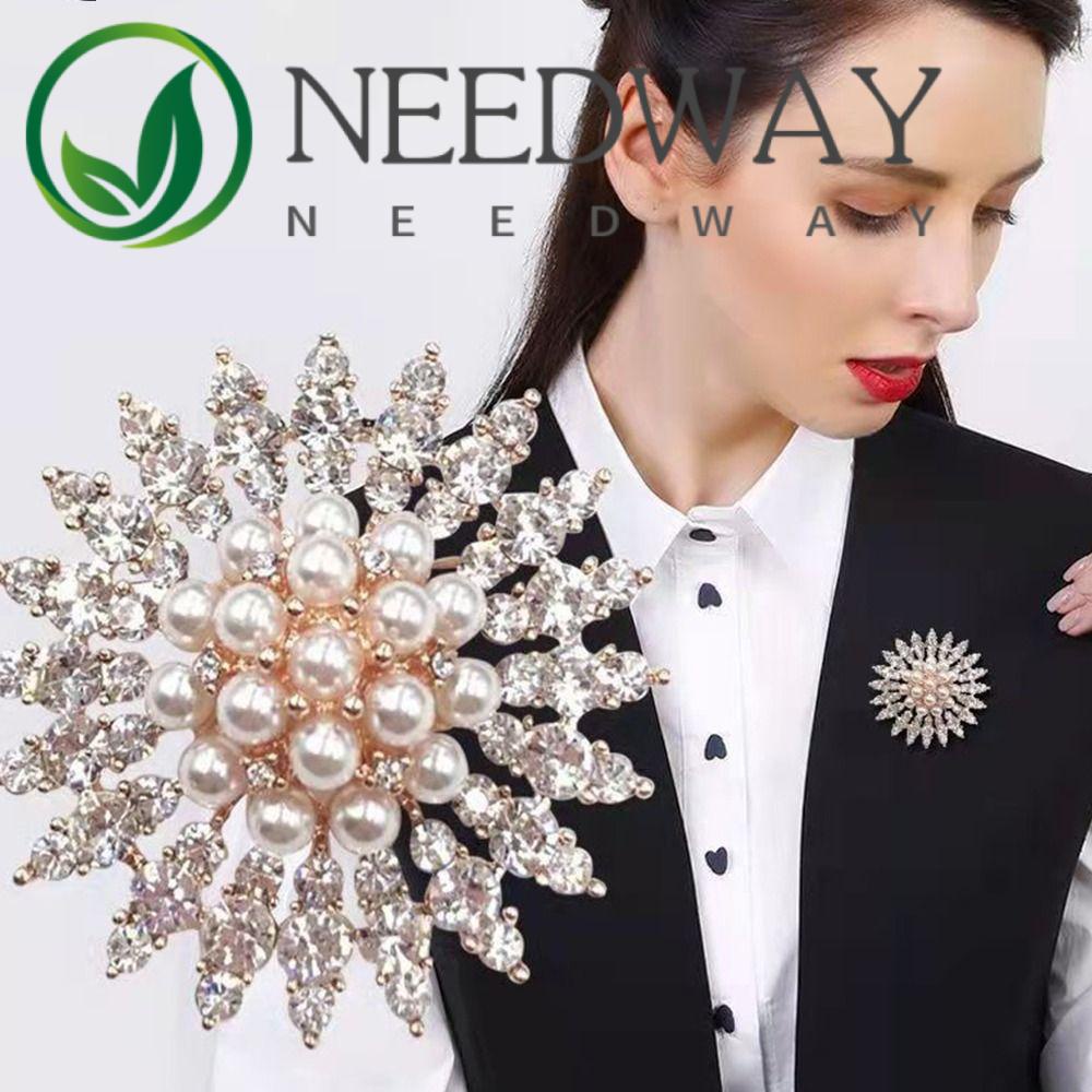 Needway   Wanita Bros Lucu Unik Mutiara Snowflake Berlian Imitasi Alloy Vintage Aksesoris Pakaian