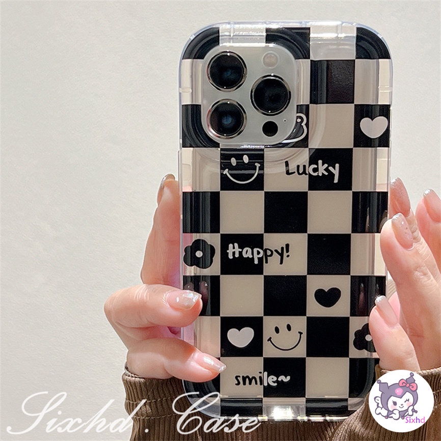 IPHONE Kompatibel Untuk Iphone14 13 12 11 Pro Max SE 2020 X Xr Xs Max8 7 6 6s Plus Ins Hitam Putih Check Smile Face AirBag Case Lembut Shockproof Cover Pelindung