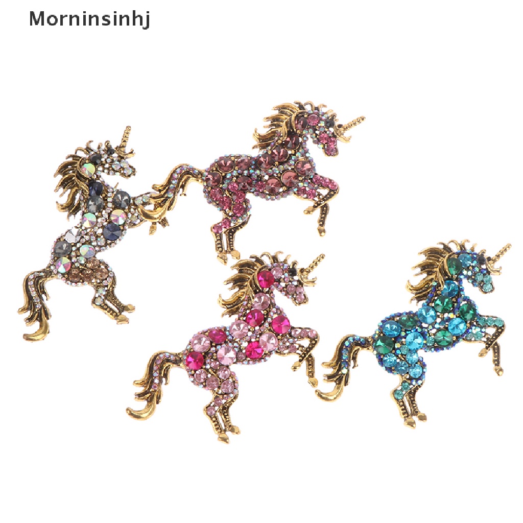 Mornin Berlian Imitasi Unicorn Bros Wanita Paduan Kuda Hewan Pernikahan Perjamuan Bros Hadiah Kristal Galloping Horse Brooch Disadur Vintage Korsase id