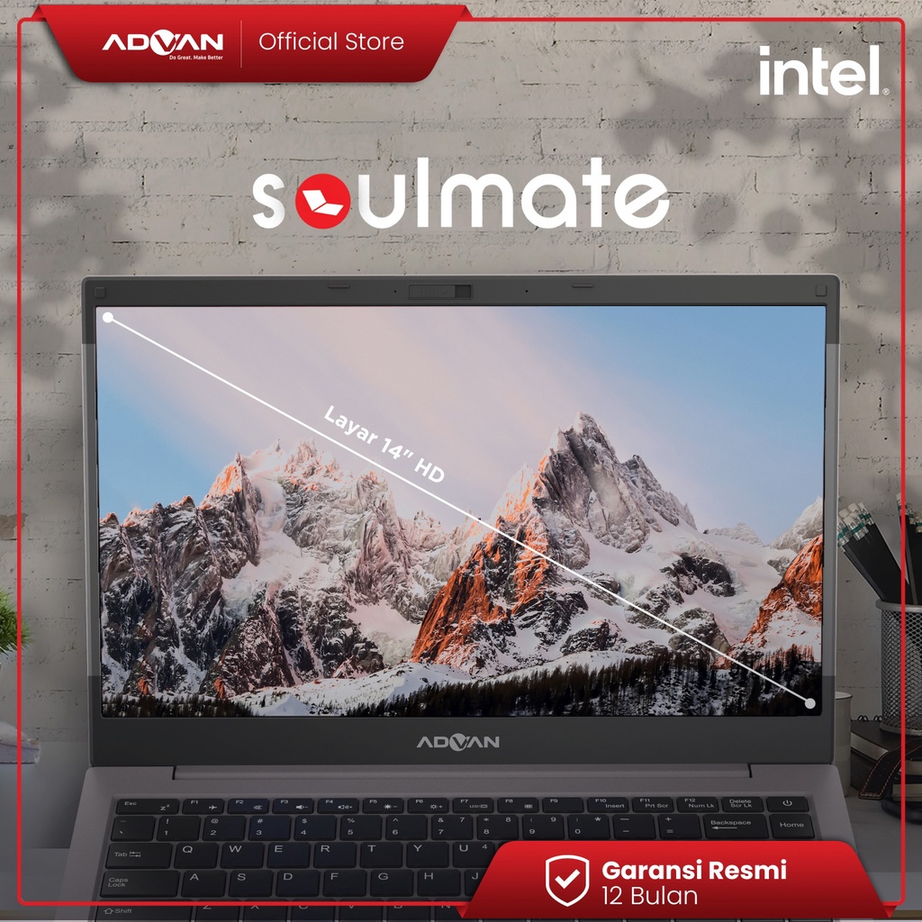Laptop ADVAN Soulmate 14&quot; Intel Celeron N4020 4GB 128GB Windows 11 Garansi Resmi 1 Tahun - Grey